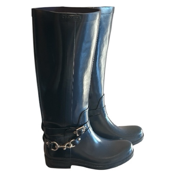 Coach Shoes - COACH Navy Blue Riding Rain Boots 7 Quiet Luxury Minimalist Chic